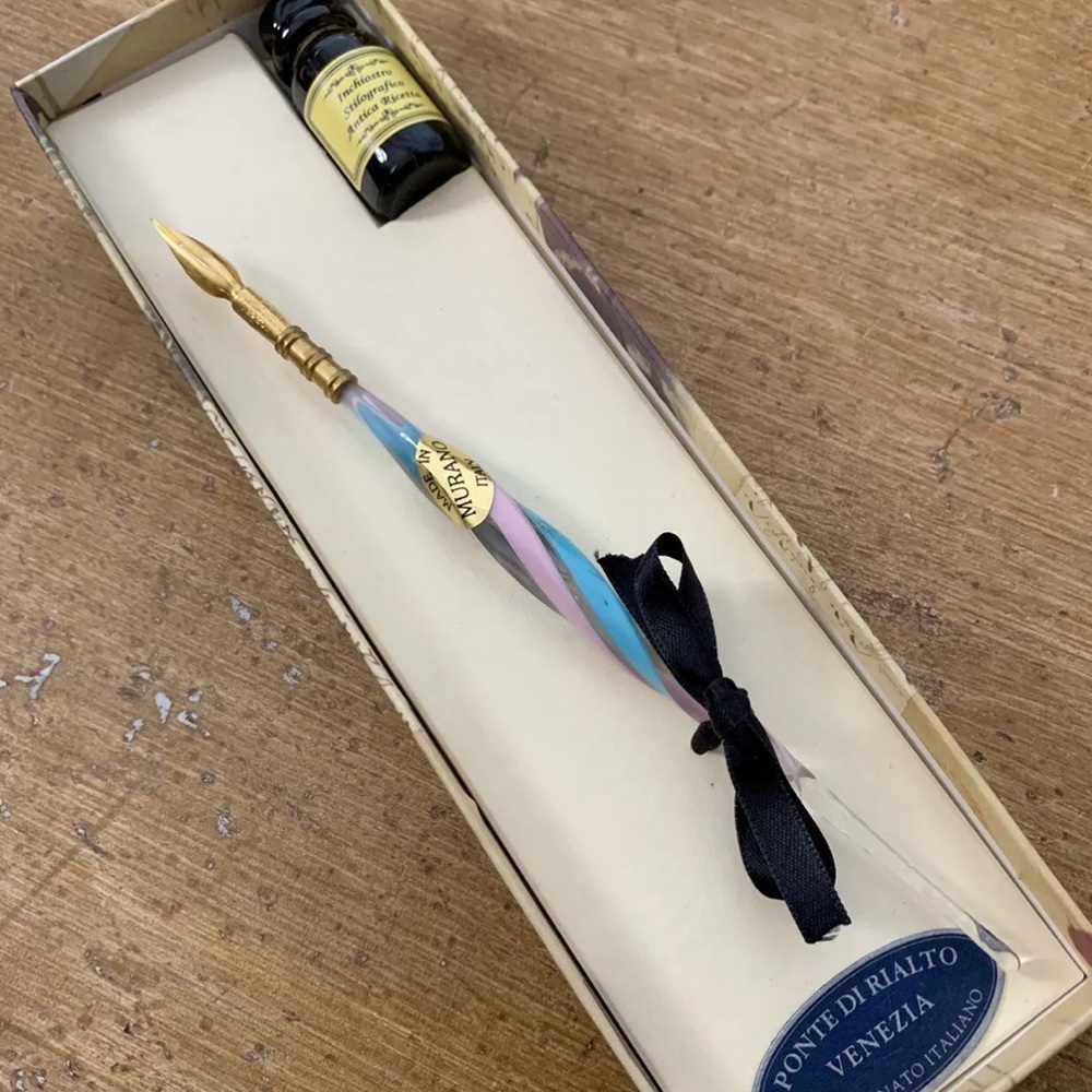 Vintage Murano Glass Calligraphy Pen & Ink Set NEW - Picture 4 of 11